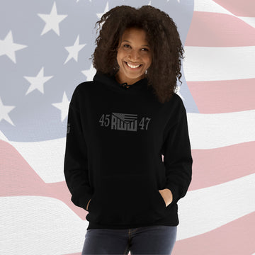 Women's Hoodie - Black w/ Black 45 RWW 47 Front, Sleeve and Back