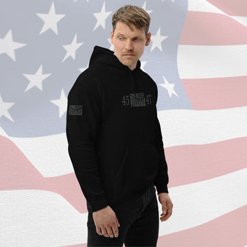 Men's Hoodie - Black w/ Black 45 RWW 47 Front, Sleeve and Back