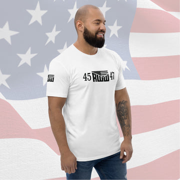 Men's Fitted T-Shirt - White w/ Black 45 RWW 47 Front, Sleeve and Back