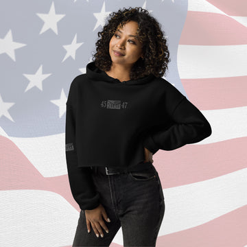 Women's Crop Hoodie - Black w/ Black 45 RWW 47 Front, Sleeve and Back