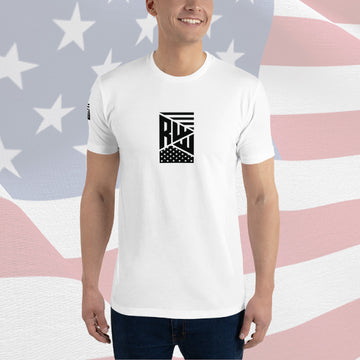 Men's Fitted T-Shirt - White w/ Black RWW Front, Sleeve and Back