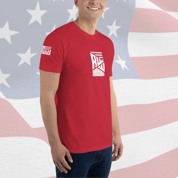 Men's Fitted T-Shirt - Red w/ White RWW Front, Sleeve and Back